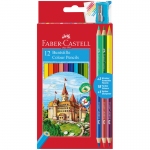 Карандаши цветные Faber-Castell "Замок", 12цв., шестигр., заточ.+6цв.+точилка, картон, европодвес, 110312