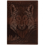 Обложка для паспорта OfficeSpace "Волк", кожа, тиснение, коричневая, 339856