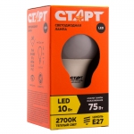 Лампа светодиодная Старт LED, серия "ЭКО" 10W30, тип А "груша", E27, 2700К, теплый свет,15000ч, 10662/14823