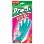 Перчатки хозяйственные резиновые, хлопчатобумажное напыление, 100% флок, размер L, синие, "Practi Extra Dry", PACLAN, 7350, 407350