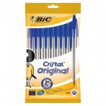 Ручки шариковые BIC "Cristal Original", НАБОР 10 шт., СИНИЕ, узел 1 мм, линия письма 0,32 мм, пакет, 830863