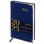 Ежедневник датированный 2023 А5 138x213 мм BRAUBERG "Senator", под кожу, синий, 114063