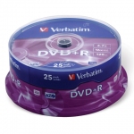 Диски DVD+R (плюс) VERBATIM 4,7 Gb 16x Cake Box (упаковка на шпиле), КОМПЛЕКТ 25 шт., 43500