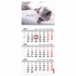 Календарь квартальный на 2023 г., 3 блока, 1 гребень, с бегунком, мелованная бумага, "CUTE CAT", BRAUBERG, 114268