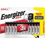 Батарейки КОМПЛЕКТ 12 шт., ENERGIZER Max, AAA (LR03, 24А), алкалиновые, мизинчиковые, блистер, E301530401
