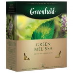 Чай GREENFIELD "Green Melissa" зеленый с мятой и мелиссой, 100 пакетиков в конвертах по 1,5 г, 0879