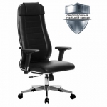 Кресло офисное МЕТТА "К-29-2D" хром, рецик. кожа, сиденье и спинка мягкие, черное