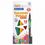 Карандаши цветные пластиковые, BRAUBERG PREMIUM 12 цветов + 1 чернографитный карандаш, трехгранный корпус, грифель 3 мм, 181936