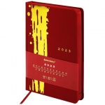 Ежедневник датированный 2023 А5 138x213 мм BRAUBERG "Goldy", цветной срез, красный, 114158
