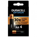 Батарейки КОМПЛЕКТ 4 шт., DURACELL Optimum, AA (LR6, 15А), х30 мощность, алкалиновые, пальчиковые, 5014061