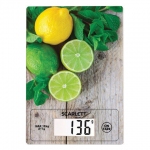 Весы кухонные SCARLETT SC-KS57P21 "Лимоны", электронный дисплей, max вес 10 кг, тарокомпенсация, стекло