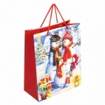 Пакет подарочный новогодний 26,5x12,7x33 см ЗОЛОТАЯ СКАЗКА "Snowman", глиттер, 608232