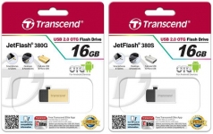 Флеш накопитель 16GB Transcend JetFlash 380, USB 2.0, OTG, металл золото