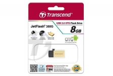 Флеш накопитель 8GB Transcend JetFlash 380, USB 2.0, OTG металл золото