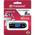 Флеш накопитель 8GB Transcend JetFlash 790, USB 3.0, Черный/Синий