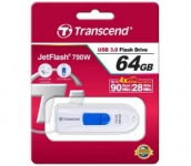 Флеш накопитель 64GB Transcend JetFlash 790, USB 3.0, Белый/Синий