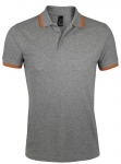 Рубашка поло мужская Pasadena Men 200 с контрастной отделкой, серый меланж/оранжевый