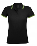 Рубашка поло женская Pasadena Women 200 с контрастной отделкой, черный/зеленый
