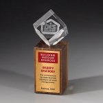 Награда из прозрачного стекла и натурального дерева (американский орех) CV004 L