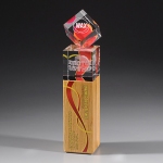Награда из прозрачного стекла с зеркальным напылением и натурального дерева (дуб) CV030 L