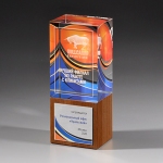 Награда из прозрачного стекла с зеркальным напылением и натурального дерева (дуб) CV112 L