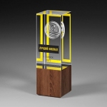 Награда из прозрачного стекла с зеркальным напылением и натурального дерева (американский орех) CV510 C