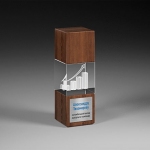 Награда из прозрачного стекла с зеркальным напылением и натурального дерева (американский орех) CV514 A