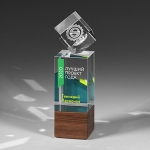 Награда из прозрачного стекла с зеркальным напылением и натурального дерева (американский орех) CV516 B