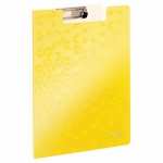 Папка-планшет LEITZ "WOW", с верхним прижимом и крышкой, A4, 330х230 мм, полифом, желтая, 41990016