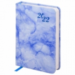 Ежедневник датированный 2022 МАЛЫЙ ФОРМАТ 100х150 мм А6, BRAUBERG "Marble", под кожу, синий, 112916