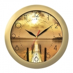 Часы настенные TROYKA 11171146, круг, с рисунком "Закат", золотая рамка, 29х29х3,5 см