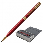 Ручка шариковая PARKER "Sonnet Core Intense Red Lacquer GT Slim" тонкая, корпус красный глянцевый лак, позолоченные детали, черная, 1931477