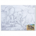 Холст на картоне с контуром BRAUBERG ART "CLASSIC", "Слоны", 30х40 см, грунтованный, 100% хлопок, 190631