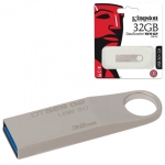 Флеш-диск 32 GB, KINGSTON DataTraveler SE9 G2, USB 3.0, металлический корпус, серебристый, DTSE9G2/32GB