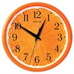 Часы настенные САЛЮТ ПЕ-Б2.1-237, круг, с рисунком "Апельсин", оранжевая рамка, 24,5х24,5х3,5 см