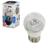Лампа светодиодная ЭРА, 7 (60) Вт, цоколь E27, прозрачный шар, холодный белый свет, 30000 ч., LED smdP45-7w-840-E27-Clear, P45-7w-840-E27c