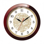 Часы настенные TROYKA 11131190, круг, бежевые с рисунком "Золотой дракон", коричневая рамка, 29х29х3,5 см