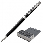 Ручка шариковая PARKER "Sonnet Core Lacquer Black CT Slim", тонкая, корпус черный глянцевый лак, палладиевые детали, черная, 1931503