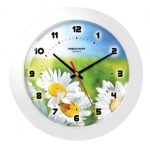 Часы настенные TROYKA 51510532, круг, с рисунком "Ромашки", белая рамка, 30,5х30,5х5,4 см