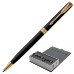 Ручка шариковая PARKER "Sonnet Core Matt Black GT Slim", тонкая, корпус черный матовый лак, позолоченные детали, черная, 1931520