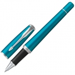 Ручка-роллер PARKER "Urban Core Vibrant Blue CT", корпус изумрудный глянцевый лак, хромированные детали, черная, 1931585