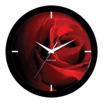 Часы настенные САЛЮТ П-Б6-400, круг, черные с рисунком "Роза", черная рамка, 28х28х4 см
