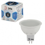 Лампа светодиодная ЭРА, 6 (50) Вт, цоколь GU5.3, MR16, холодный белый свет, 30000 ч., LED smdMR16-6w-840-GU5.3