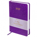 Ежедневник датированный 2022 А5 138x213 мм BRAUBERG "Sparkle", блестки, фиолетовый, 112828