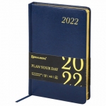 Ежедневник датированный 2022 А5 138x213 мм BRAUBERG "Iguana", под кожу, синий, 112754