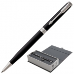 Ручка шариковая PARKER "Sonnet Core Matt Black CT Slim", тонкая, корпус черный матовый лак, палладиевые детали, черная, 1931525