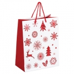 Пакет подарочный новогодний 17,8x9,8x22,9 см, ЗОЛОТАЯ СКАЗКА "Красно-белый узор", ламинированный, 606561