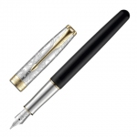 Ручка перьевая PARKER "Sonnet Reflection GT", корпус черный, позолоченные детали, черная, 2054834